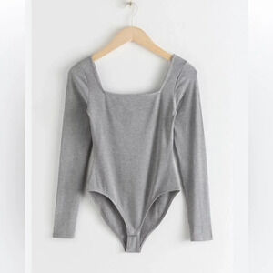 Gianni Bini Girls || Grey Youth Girls Ribbed Long Sleeve Bodysuit size L 10-12